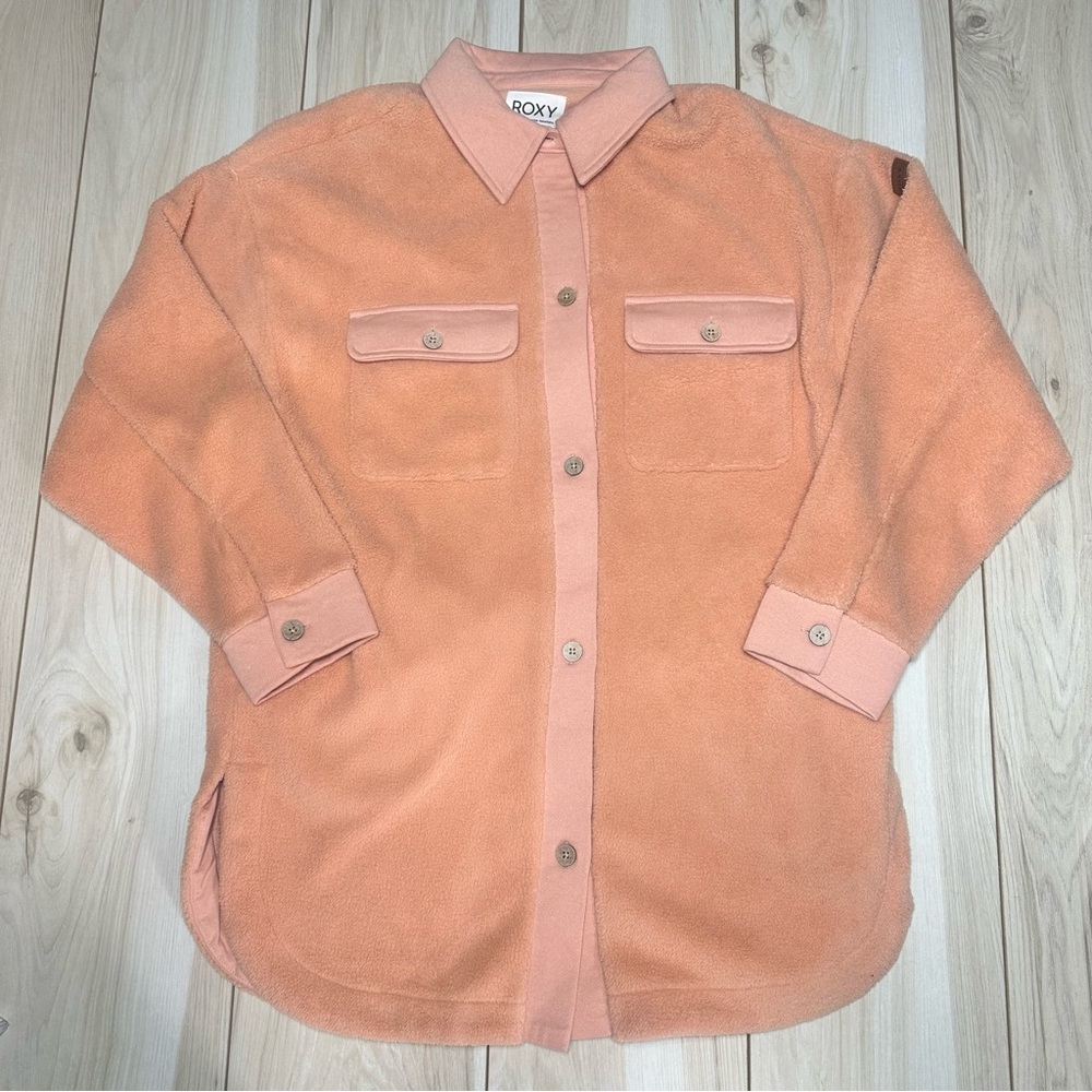 Roxy Women’s Sherpa Shacket Button Front Cozy Pockets Size Medium Coral New - Picture 6 of 13